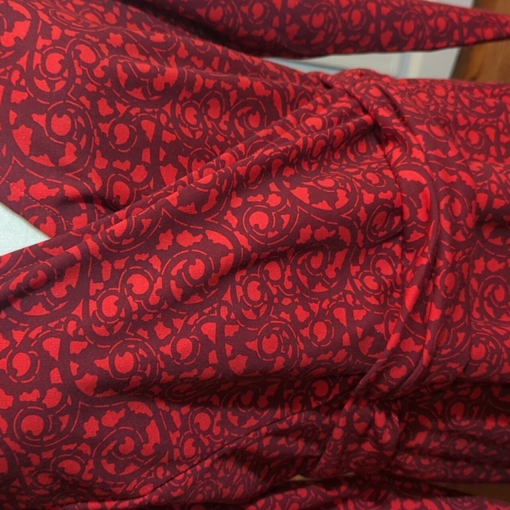 Lands' End Red Dress Moroccan Demure A-Line V-Neck 3/4 Sleeve Cross Over Sz L - Picture 8 of 12